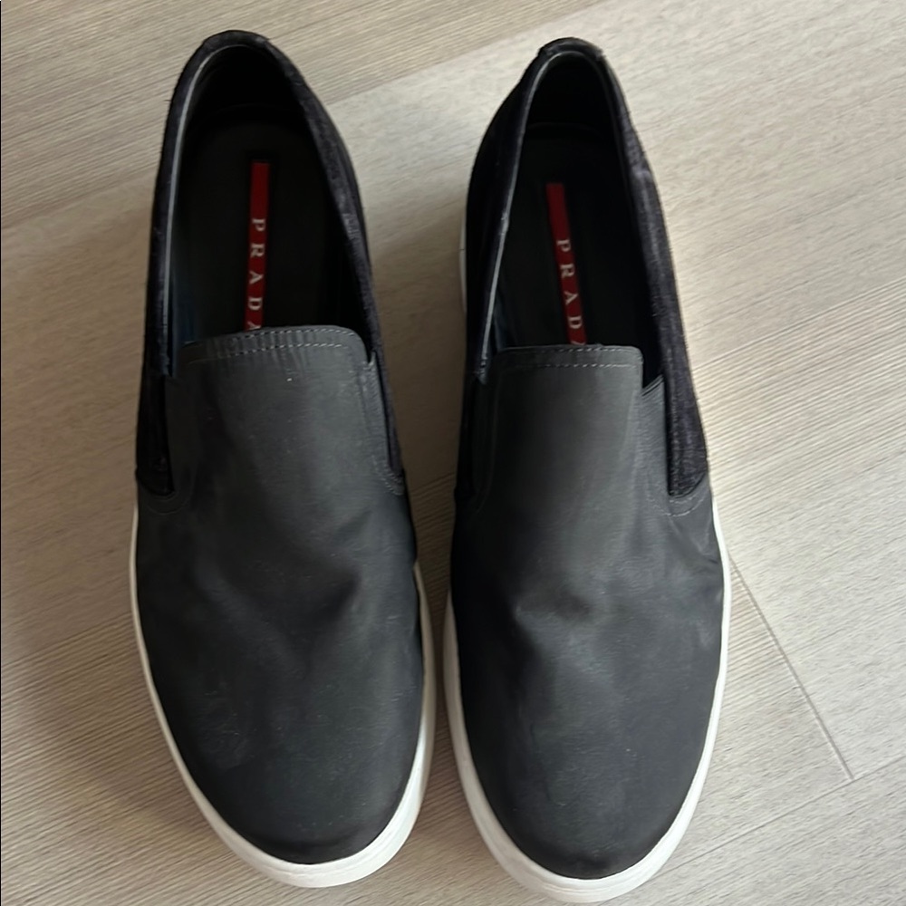 Prada Sport Black Suede/Nylon Leather Slip On Sneakers Size 11